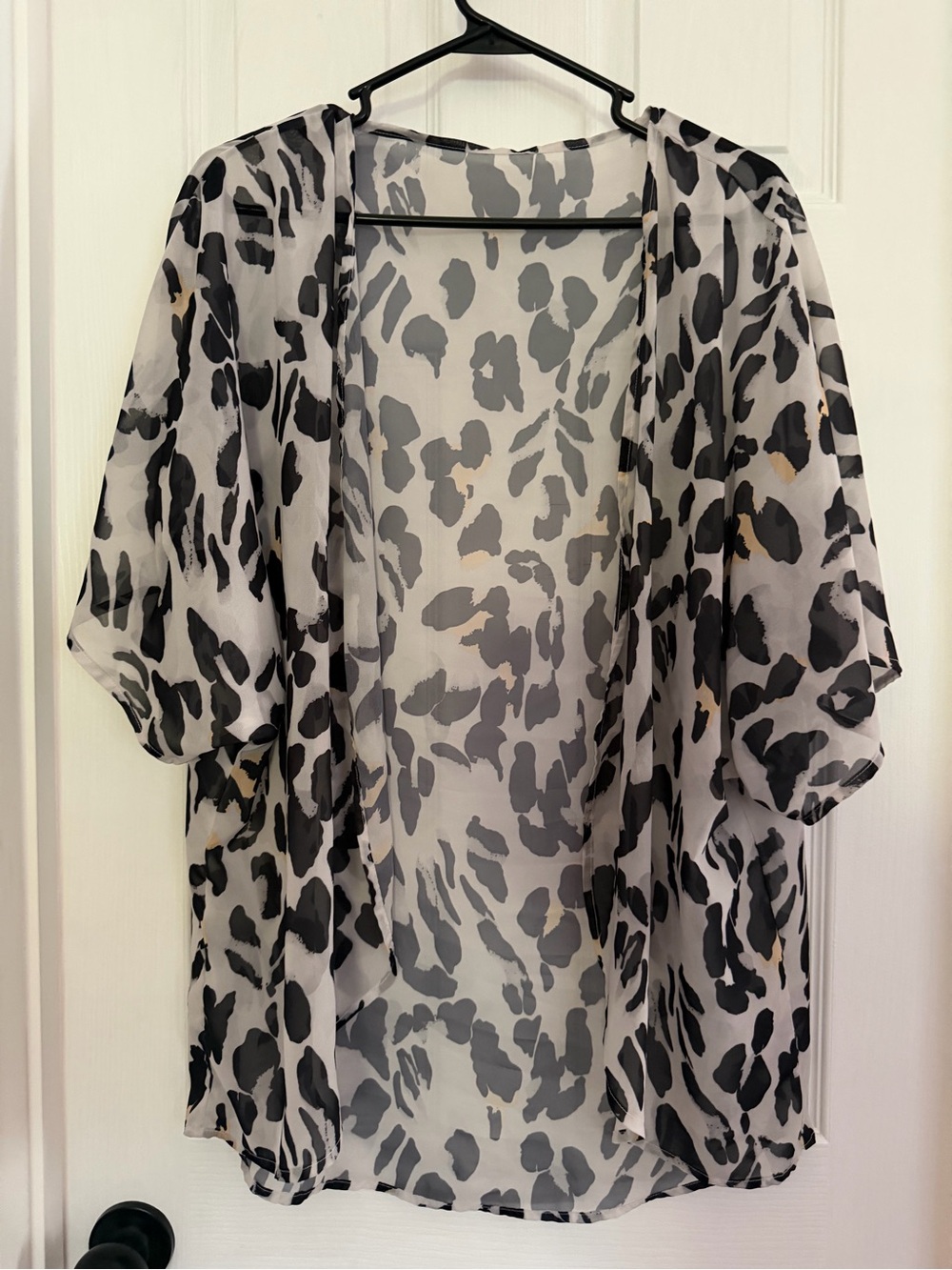 Sheer Leopard Print Kimono Cardigan - Black & Cream
